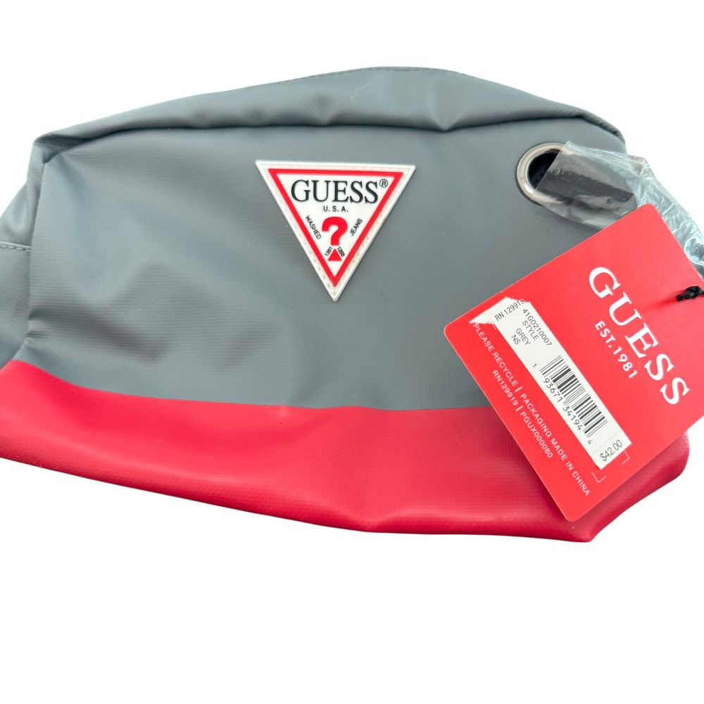 Guess‎ Travel Kit Toiletry Bag Grey Red Colorblock Logo 41G0210007 NWT